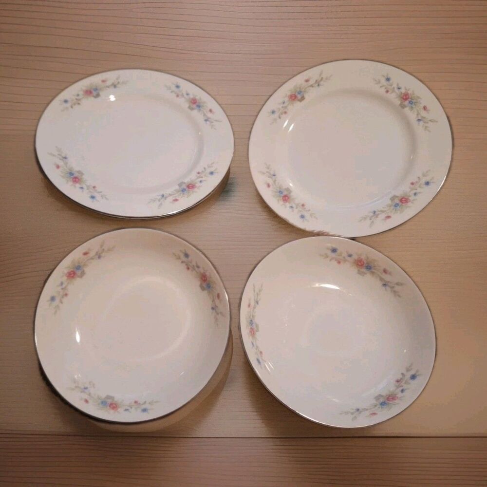 Florenteen Fine China Fantasia Japan Soup Bowls 5.5in & Saucers 6.5in Set of 4